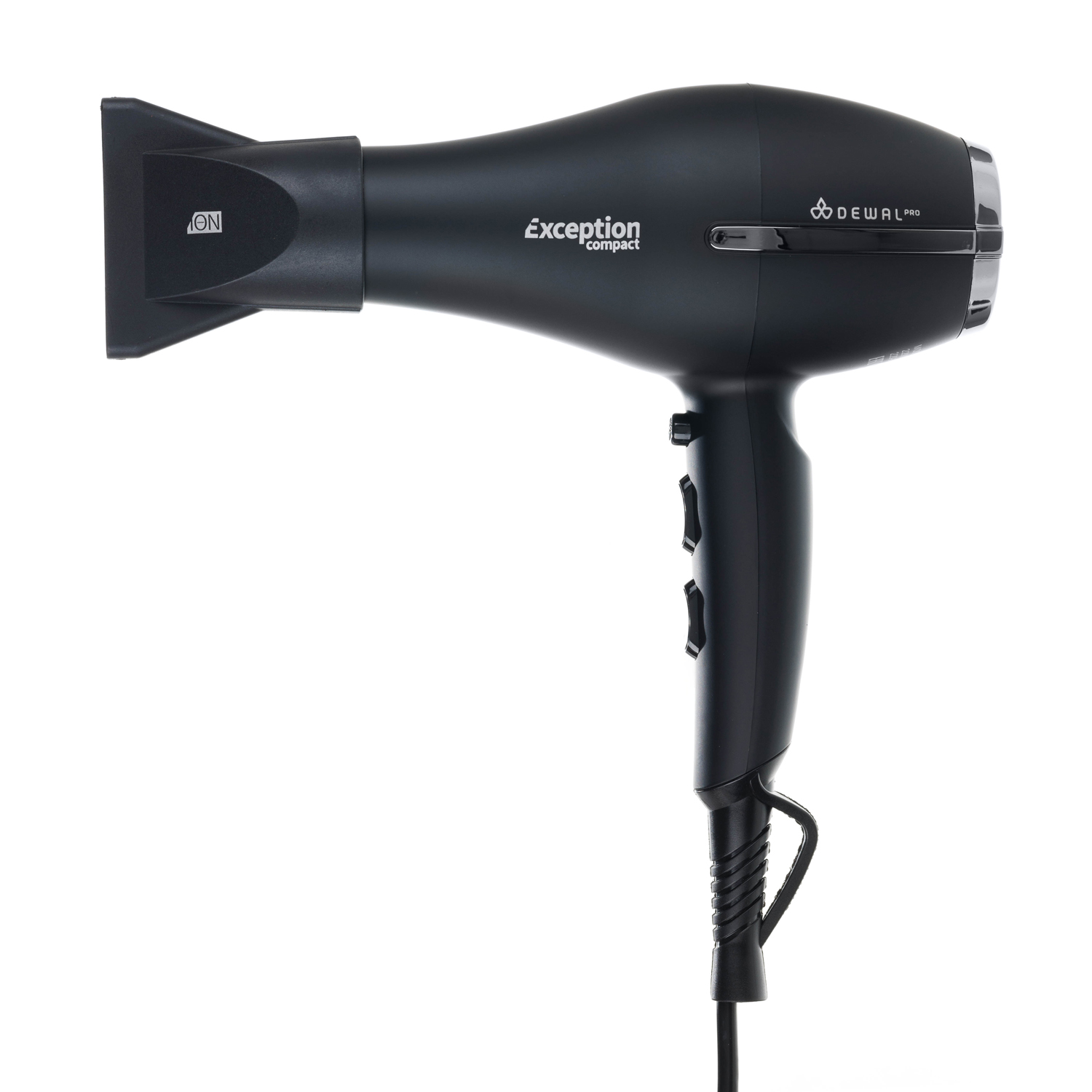 fen-2200-vt-exception-compact-dewal-03-114-black.jpg Фен DEWAL EXCEPTION Compact черный, 2200 Вт, ион., 2 насадки 03-114 Black — изображение 1