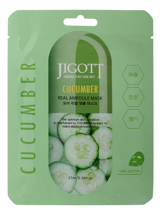 jigott-cucumber-real-ampoule-mask-tkanevaya-maska-.webp JIGOTT CUCUMBER REAL AMPOULE MASK Тканевая маска для лица с экстрактом огурца 27мл — изображение 1