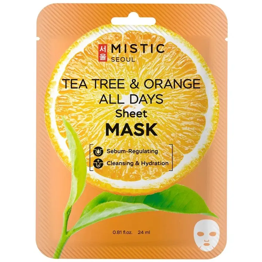 mistic-tea-tree-orange-all-days-tkanevaya-maska-dl.webp MISTIC TEA TREE & ORANGE ALL DAYS Тканевая маска д/лица с экстрактами чайного дерева и апельсина24мл — изображение 1