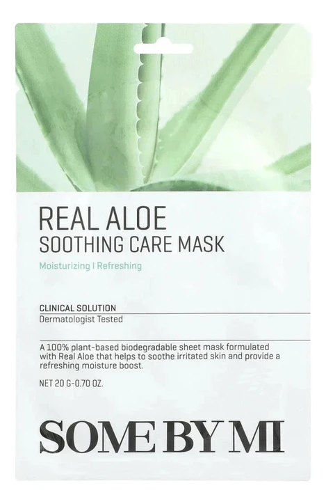 some-mi-real-aloe-soothing-care-mask-uspokaivayush.webp SOME BY MI REAL ALOE SOOTHING CARE MASK Успокаивающая тканевая маска для лица с экстрактом алоэ 20г — изображение 1